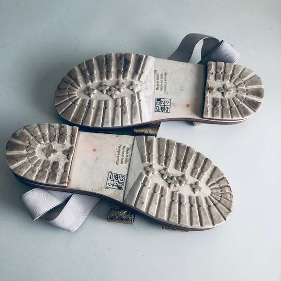 Free People Women's 10 Gold Leather Wood Platform Sole White Elastic Sandal - Picture 9 of 10